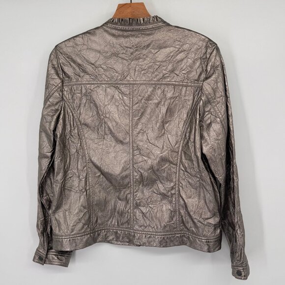 Erin London Womens faux leather metallic Jacket size medium Zip-Up pockets - Picture 10 of 16